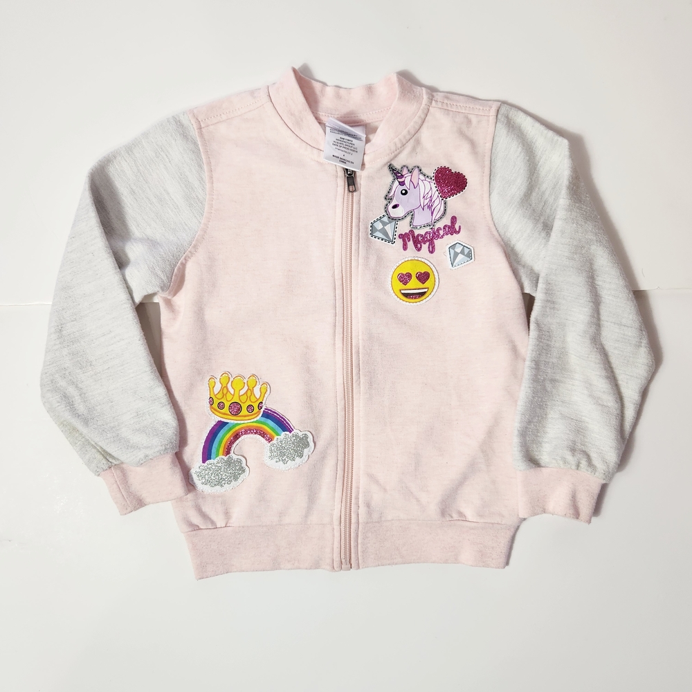 Emoji Brand Kids Pink Unicorn Sweatshirt with Gray Sleeves Size: 4